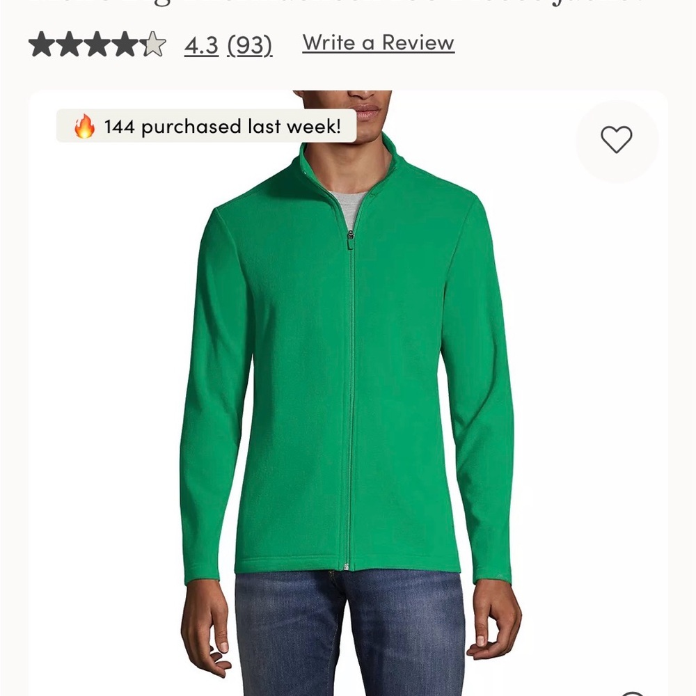 Lands' End Bright Green Fleece Zip-Up Jacket NWT